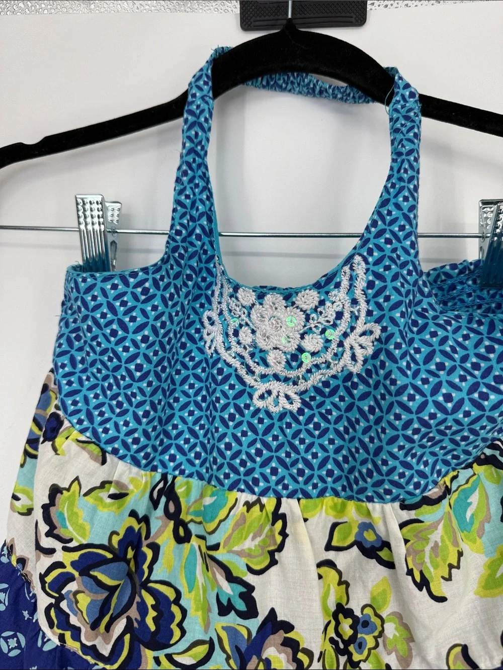 Vtg The Children’s Place Blue & Green Tiered Halter Dress 6X/7 100% cotton